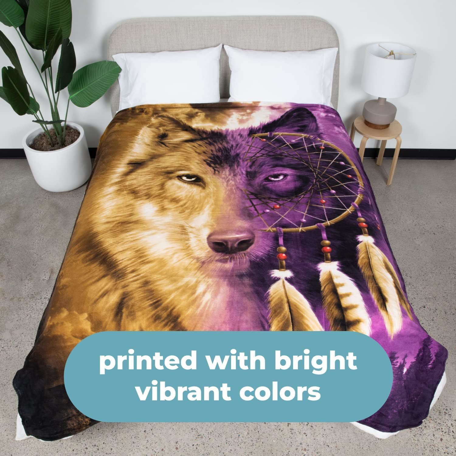 Home Textiles Direct - Dawhud Direct Wolf Dreamcatcher Fleece Blanket
