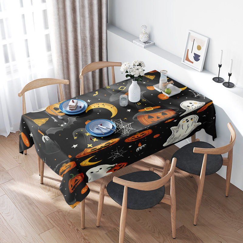 Home Textiles Today News - Halloween Tablecloth DecorationsSpooky Printed Black Fabric