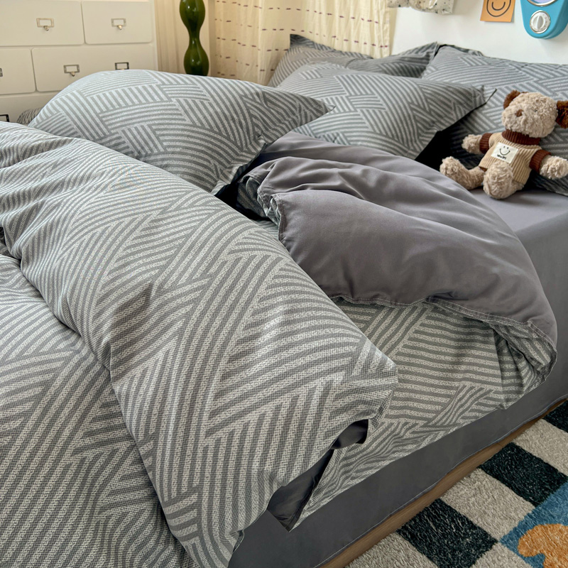 4PC Grey Geometric Bedding Set - Linen Duvet Cover recensione e prezzo