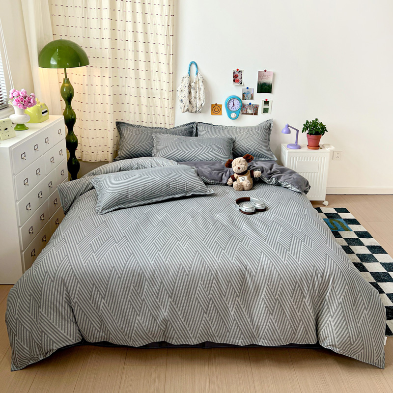 4PC Grey Geometric Bedding Set - Linen Duvet Cover recensione e prezzo