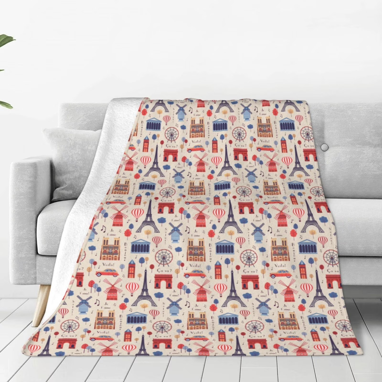Paris Landmark Print Sherpa Fl - Home Textiles Paris recensione e prezzo