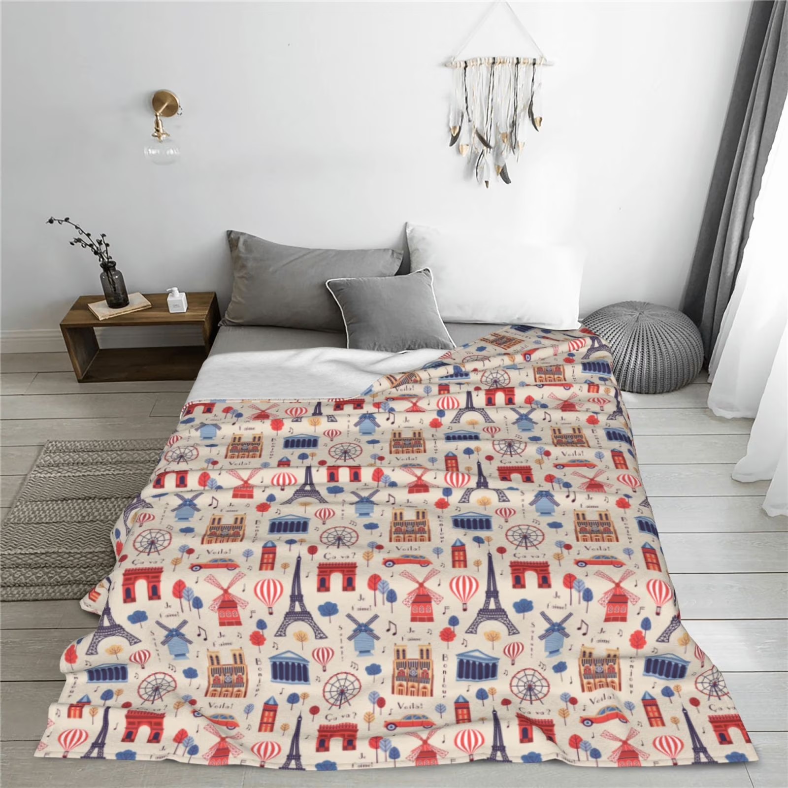 Paris Landmark Print Sherpa Fl - Home Textiles Paris recensione e prezzo