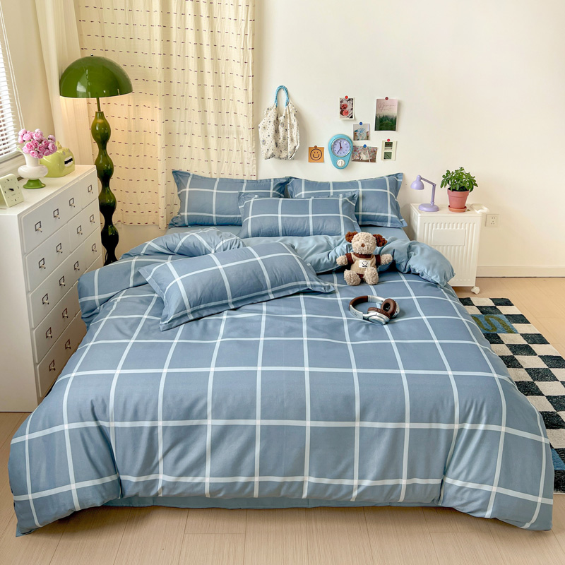 4PCS Light Blue Grid Bedding S - Linen Duvet Cover recensione e prezzo