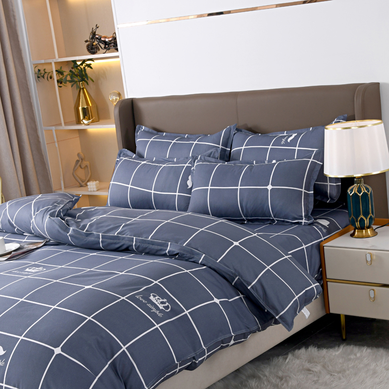 4pcs Navy Blue Grid Bedding Se - Linen Duvet Cover recensione e prezzo