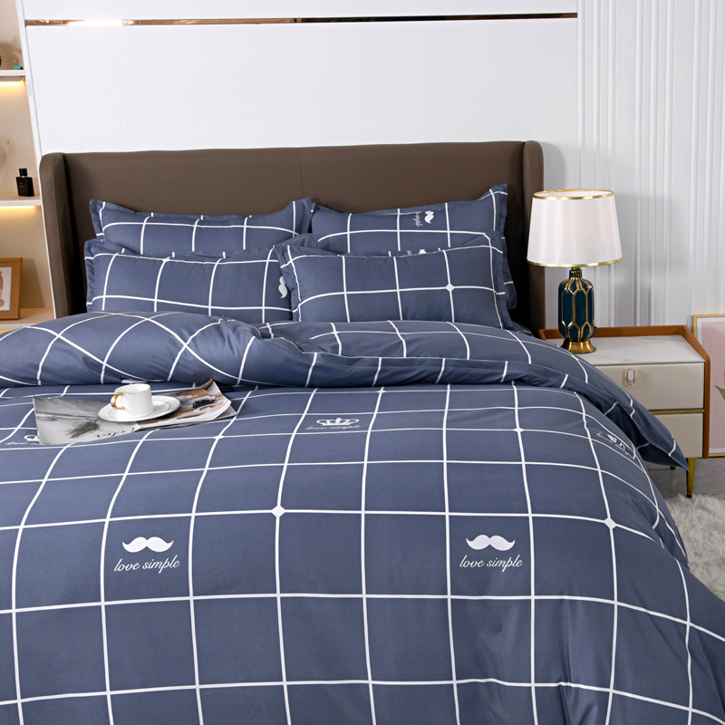 4pcs Navy Blue Grid Bedding Se - Linen Duvet Cover recensione e prezzo