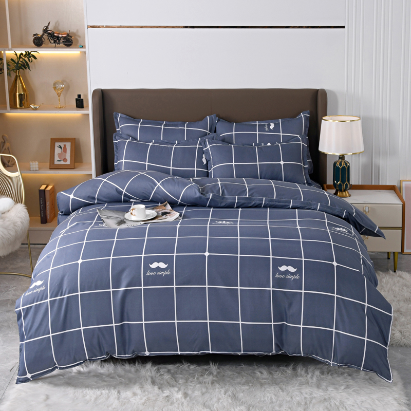 4pcs Navy Blue Grid Bedding Se - Linen Duvet Cover recensione e prezzo