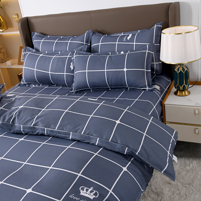 4pcs Navy Blue Grid Bedding Se - Linen Duvet Cover recensione e prezzo