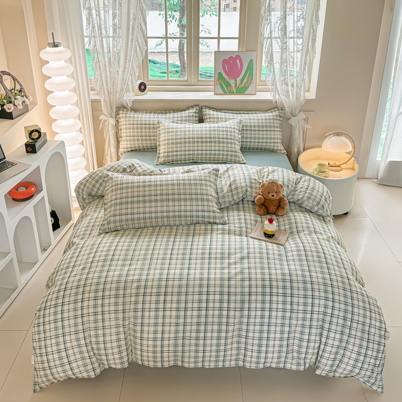 4PCS Green Plaid Bedding Set,  - Linen Duvet Cover recensione e prezzo