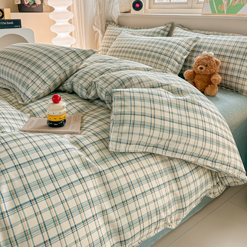 4PCS Green Plaid Bedding Set,  - Linen Duvet Cover recensione e prezzo