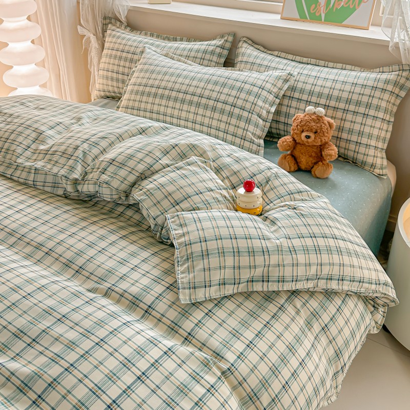 4PCS Green Plaid Bedding Set,  - Linen Duvet Cover recensione e prezzo